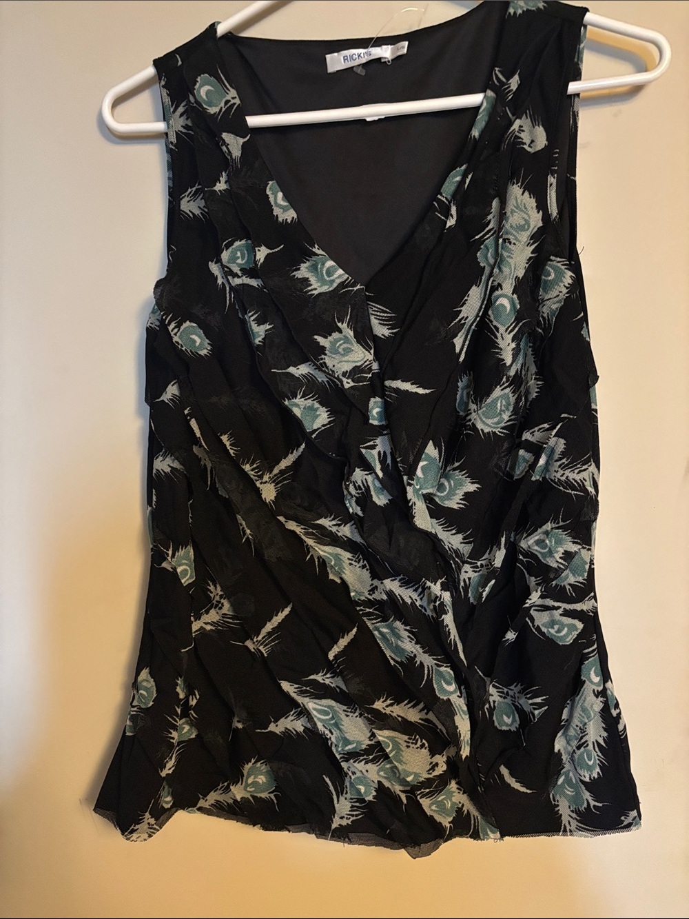 Ricki's Black V-Neck Sleeveless Floral Camisole with Teal Accents